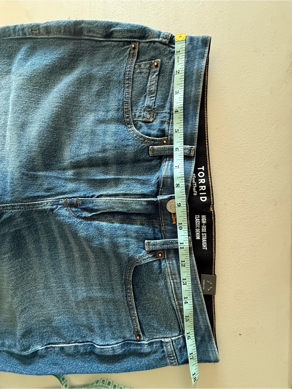 torrid High Rise Straight-Leg Elastic Waist Denim Jeans in Medium Wash Blue - Picture 9 of 14